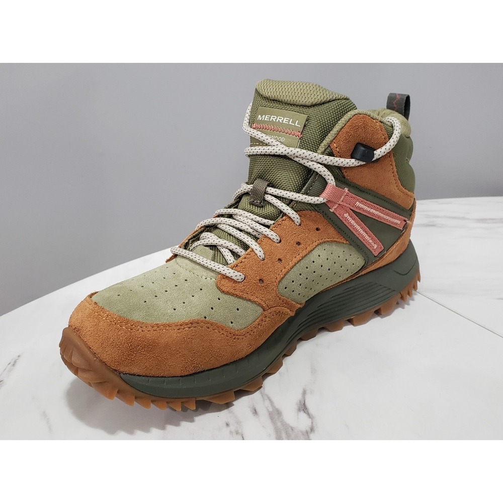 NEW 7.5 MERRELL WILDWOOD MID LEATHER WATERPROOF HIKING BOOTS FOREST GREEN BROWN - Picture 8 of 9